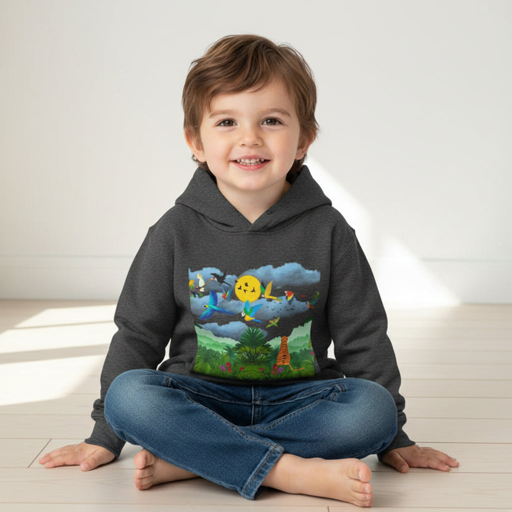 Tropical Birds Toddler Hoodie, Wild Life Theme Fleece Pullover, Kids Animal Sweater, Jungle Print Sweatshirt, Bird Lover Gift