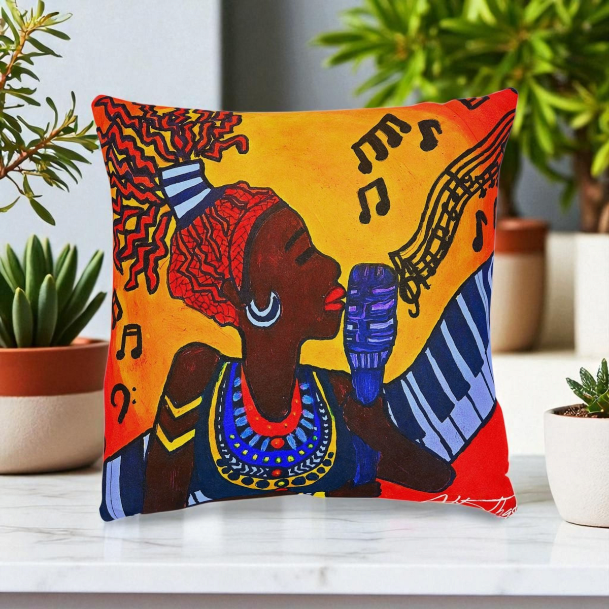 Musical Vibes Square Pillow | Colorful African American Art | Home Decor & Gifts Printify