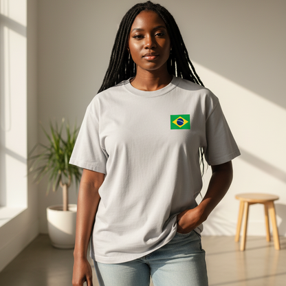 Brazil Flag Themed Graphic Vintage Wash Cotton Unisex T-Shirt