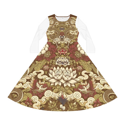Elegant Floral Print Long Sleeve Dance Dress, Perfect for Parties, Dance Recitals