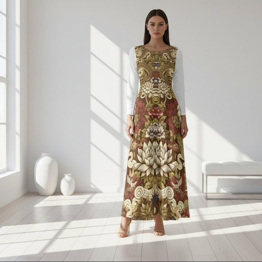 Elegant Floral Print Long Sleeve Dance Dress, Perfect for Parties, Dance Recitals