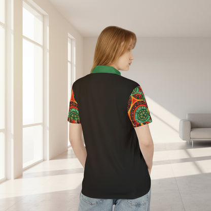African Mandala Print Polo — Half-Panel Geo Pattern Golf Shirt