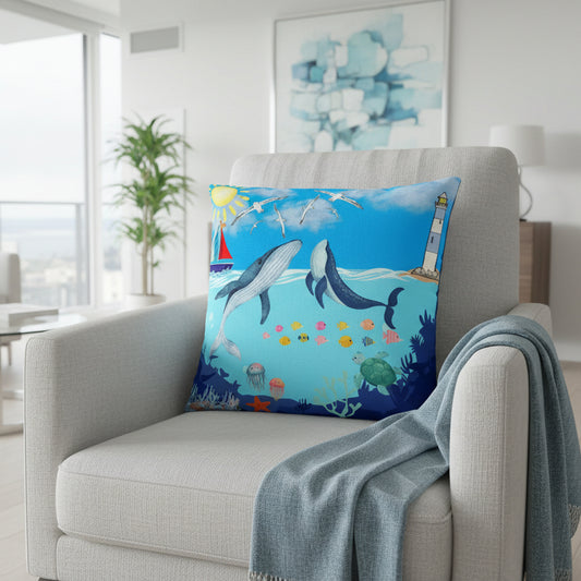 Whale Adventure Square Pillow – Coastal Home Decor
