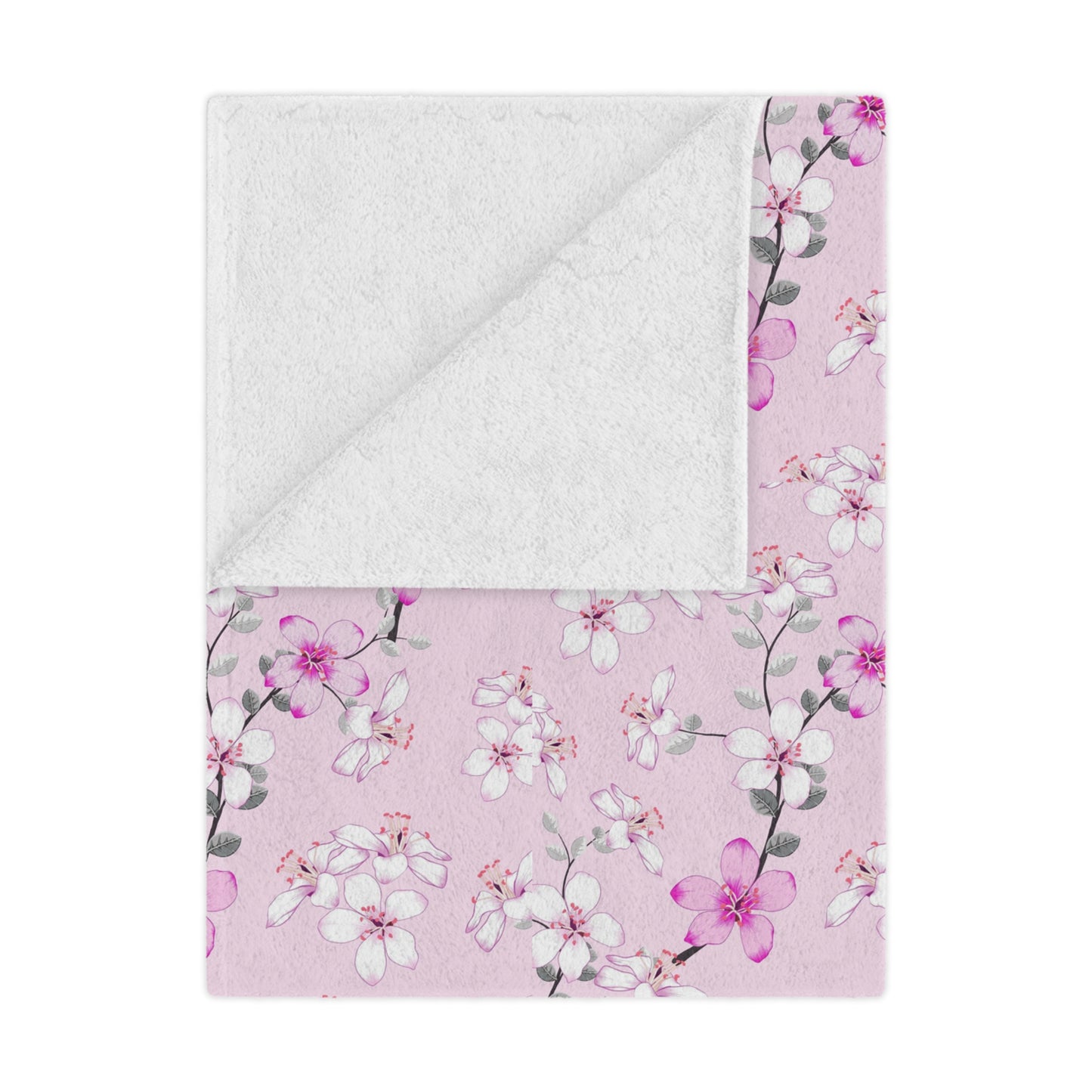 Floral Pink Cherry Blossom Minky Blanket