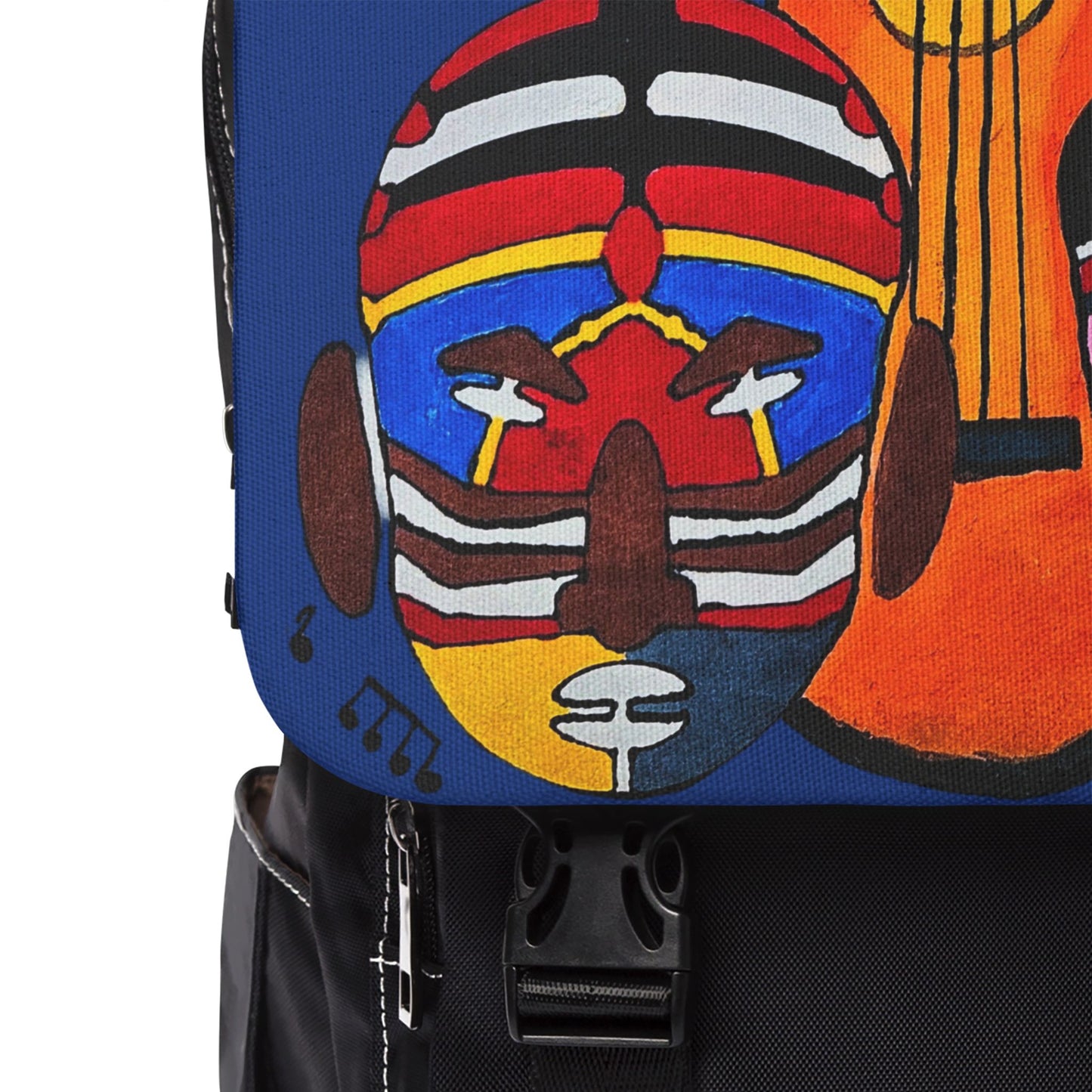Afro Music Guitar Cartoon Backpack, Handcrafted Unisex Shoulder Bag, Music Lover Gift