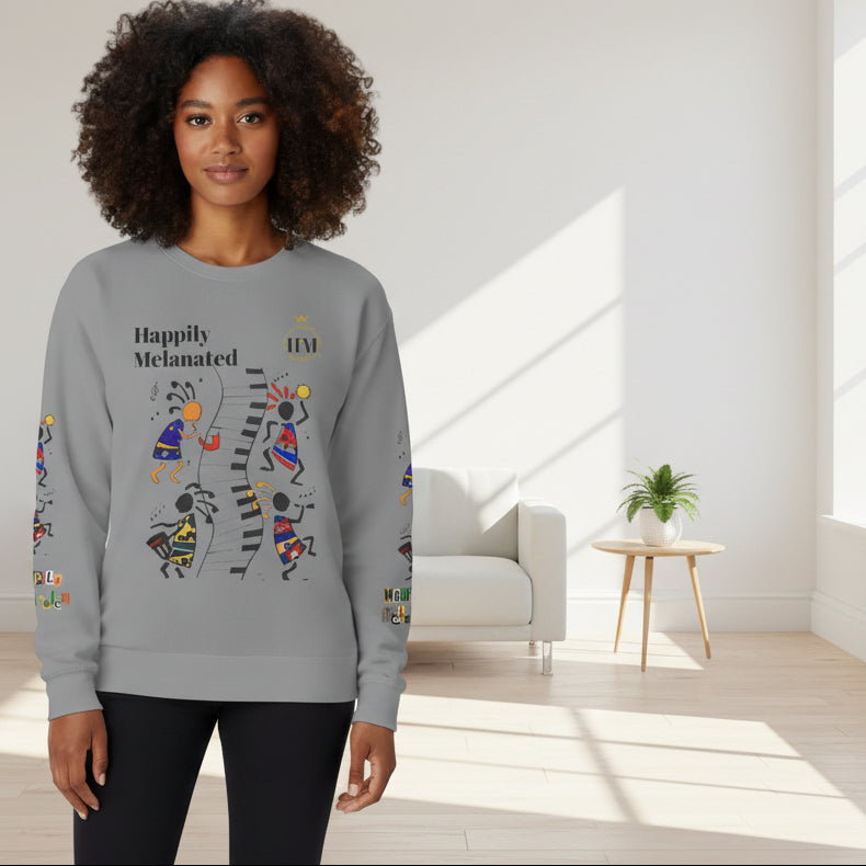 Hand-Drawn Afro Music Graphic Sweatshirt - Unisex Lightweight Crewneck Printify