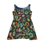 Crochet Hexagon Pattern Print Skater Dress — Retro Boho Floral Inspired Printify