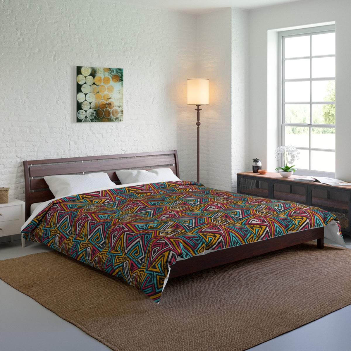 Colorful Geometric Comforter, Bohemian Bedding, Cozy Bedroom Decor, Home Textile Gift Printify
