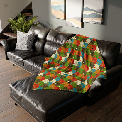 Retro Fan Pattern Polyester Blanket — Colorful Geometric Throw for Living Room & Gift