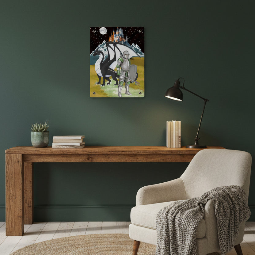 Knight and Dragon Acrylic Wall Art Panel — Fantasy Castle Nightscape Décor Printify