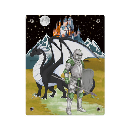 Knight and Dragon Acrylic Wall Art Panel — Fantasy Castle Nightscape Décor