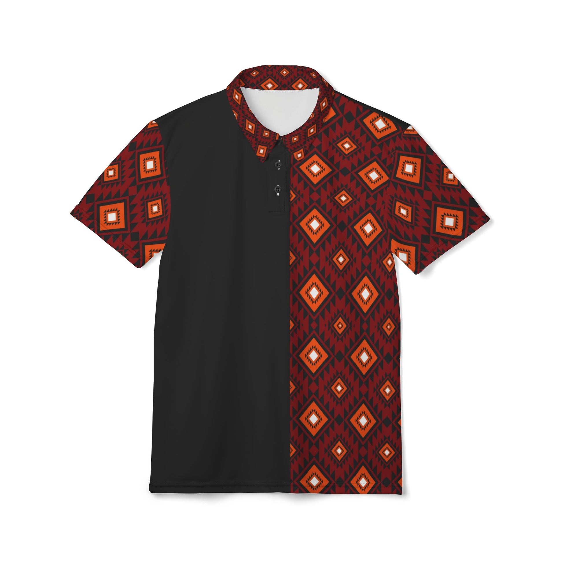 Patterned Polo Shirt — Red Geometric Diamond Print Printify