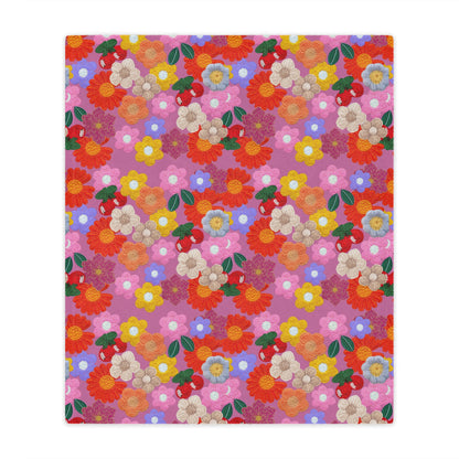 Floral Fiesta Minky Blanket — Bright Retro Flower Pattern, Cozy Throw for Living Room & Kids