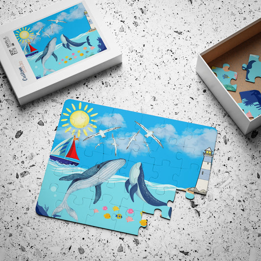 Whale Kids' Puzzle, 30-Piece - Aquatic Educational Toy for Children, Ocean Theme Jigsaw