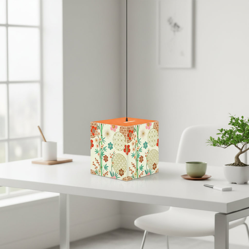 Japanese Floral Cube Lamp — Vintage Sakura Pattern Light Cube