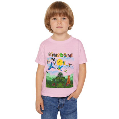 Toddler T‑Shirt — "Kingdom" Jungle Animals Design (Colorful Birds & Sunshine)