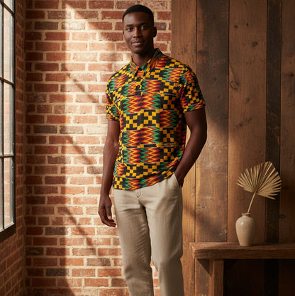 All Over Kente Pattern Polo Shirt — Unisex African Print Short Sleeve Polo