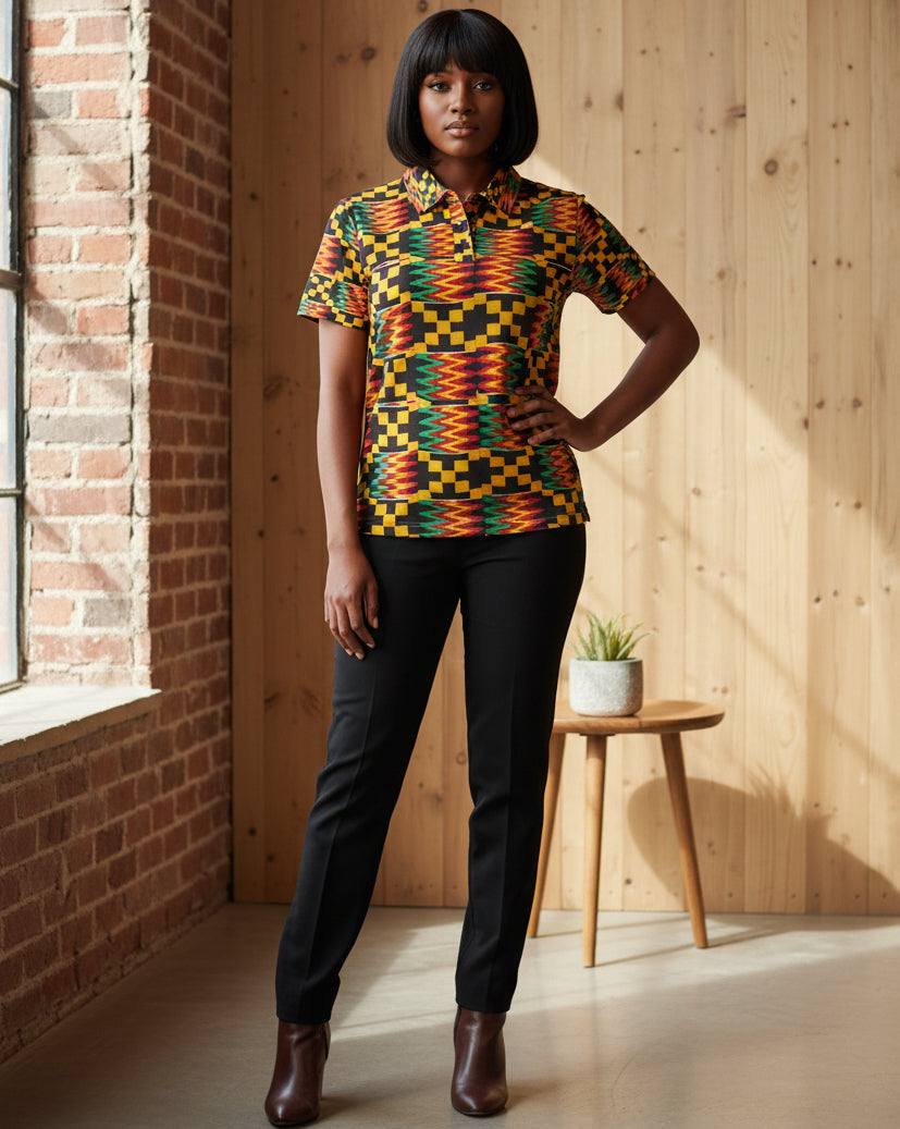 All Over Kente Pattern Polo Shirt — Unisex African Print Short Sleeve Polo