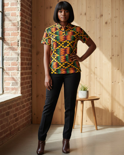 All Over Kente Pattern Polo Shirt — Unisex African Print Short Sleeve Polo