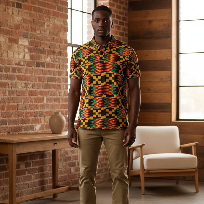 All Over Kente Pattern Polo Shirt — Unisex African Print Short Sleeve Polo
