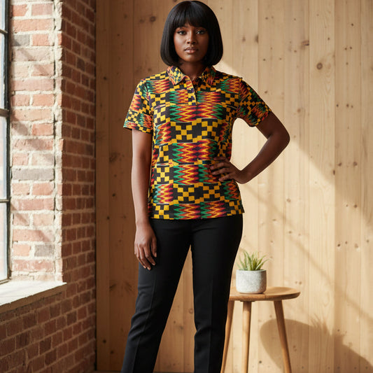All Over Kente Pattern Polo Shirt — Unisex African Print Short Sleeve Polo