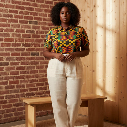 All Over Kente Pattern Polo Shirt — Unisex African Print Short Sleeve Polo