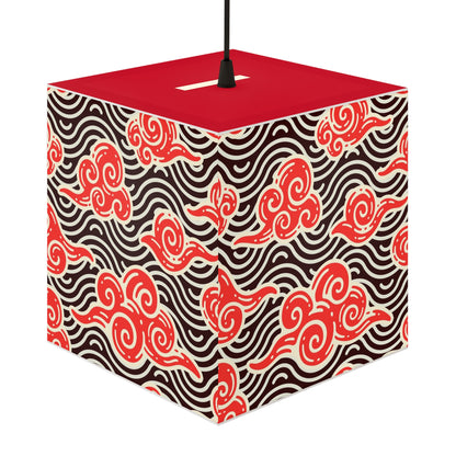 Japanese Wave Cube Lamp — Red Kumo Pattern Light