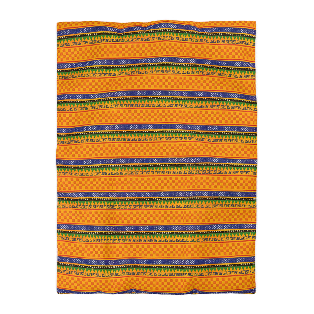 Striped Tribal Pattern Duvet Cover — Boho Orange Microfiber Bedding Printify