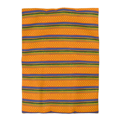 Striped Tribal Pattern Duvet Cover — Boho Orange Microfiber Bedding