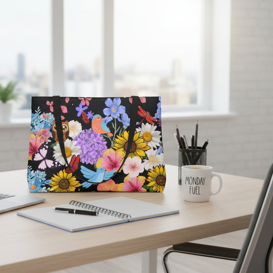Floral Wildlife Weekender Tote Bag — Brown Garden Birds & Owls Beach Bag