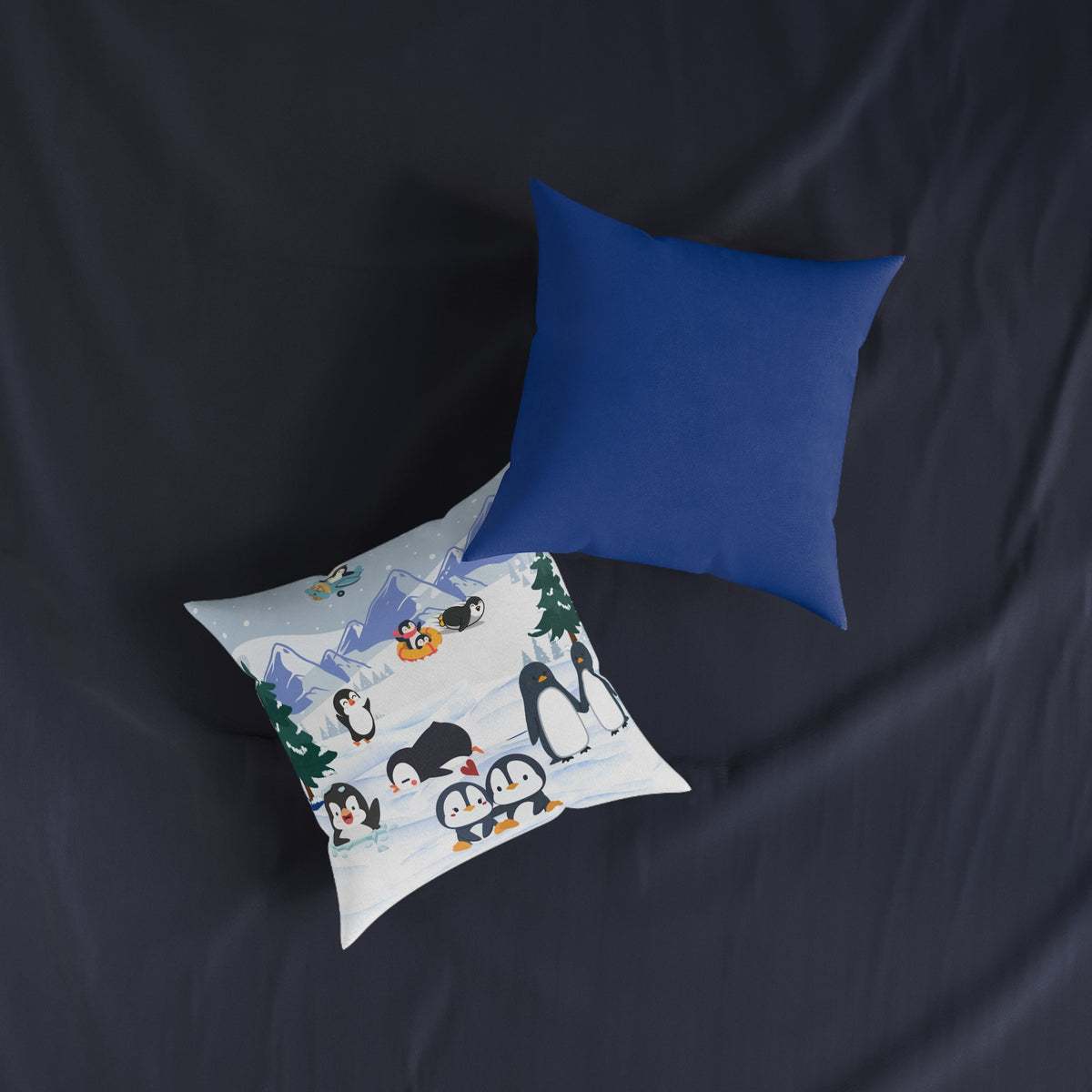 Cute Penguin Square Pillow, Cozy Winter Decor, Animal Lover Gift, Kids Room Accent Printify
