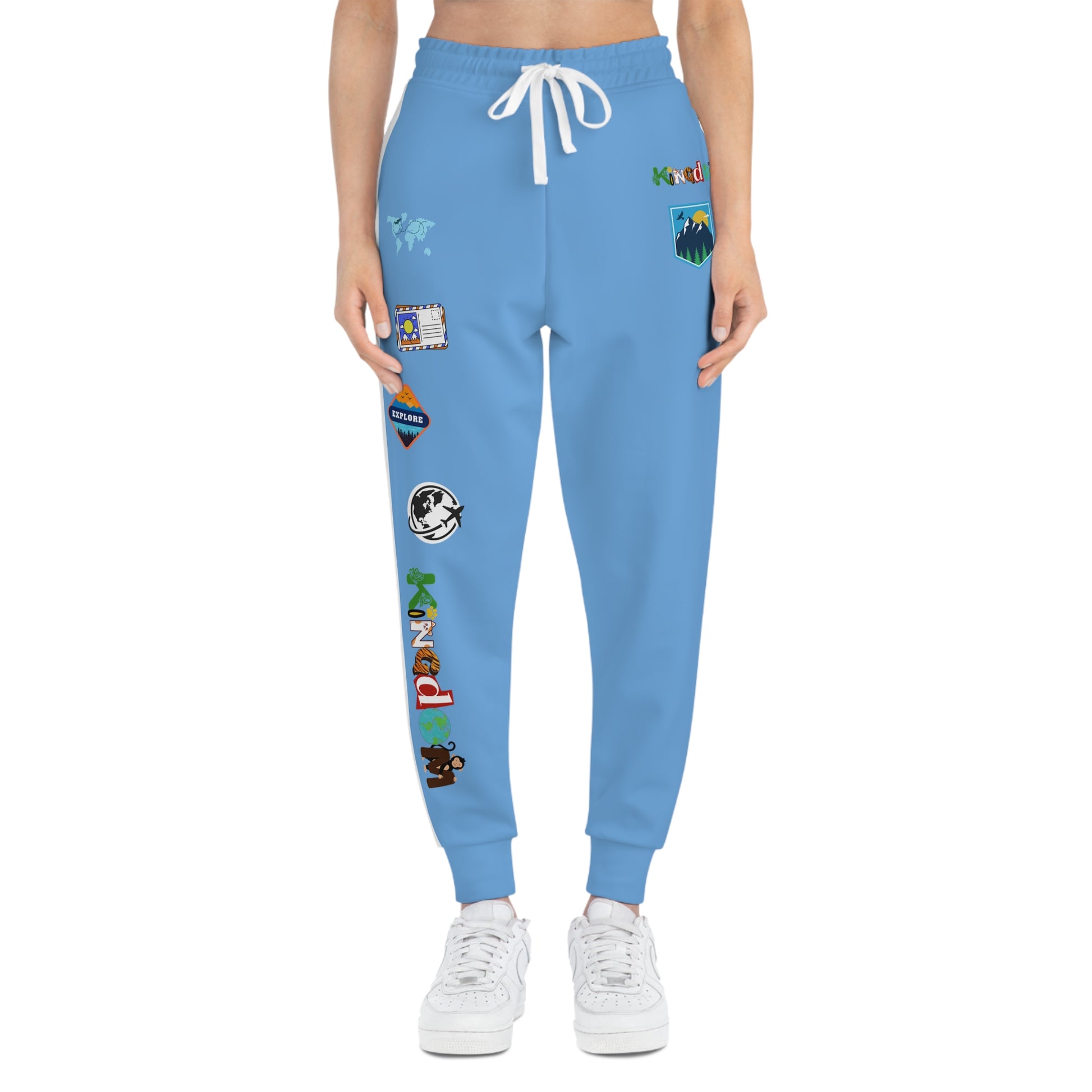 Travel-Themed Graphic Athletic Joggers, Unisex Performance Pants Printify