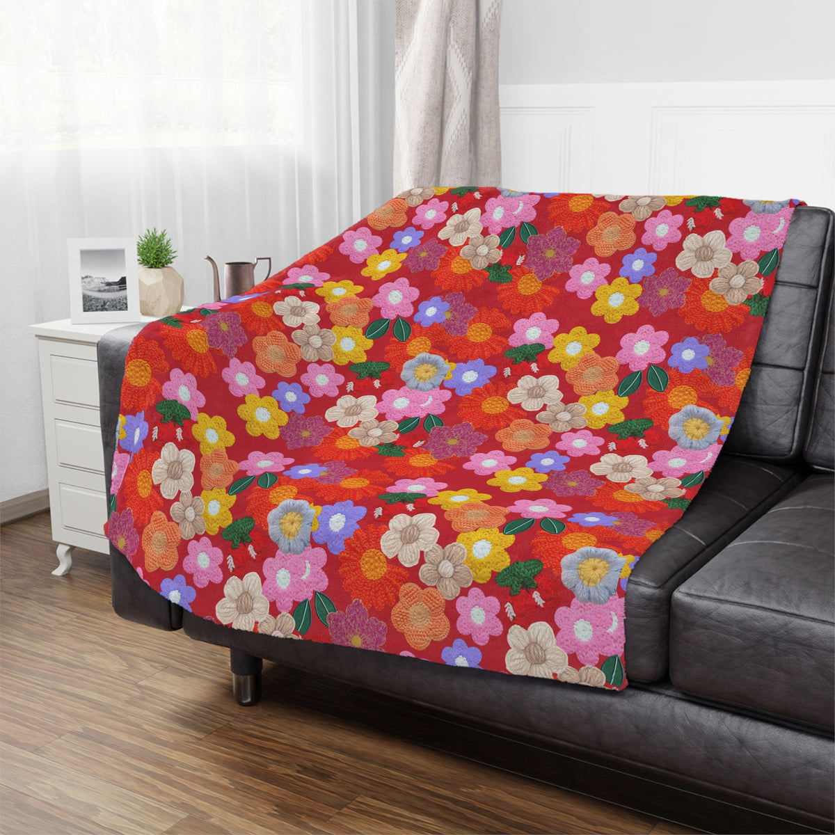 Floral Fiesta Minky Blanket — Bright Retro Flower Pattern, Cozy Throw for Living Room & Kids Printify