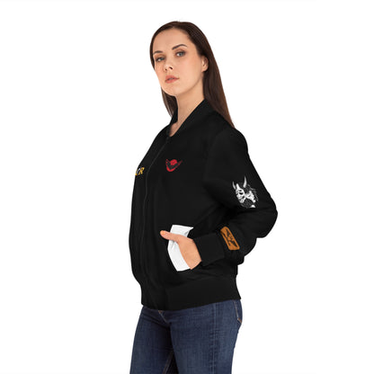 Dragon Graphic Women's Bomber Jacket, Mythical All Over Design, Zip Up