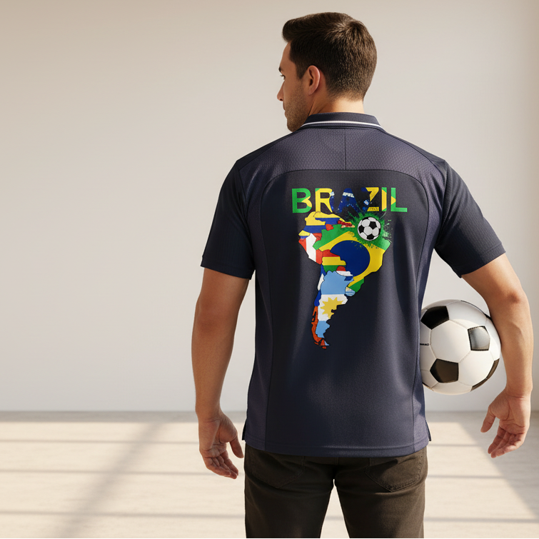 Brazil Flag Themed Graphic Striped V-Neck Soccer Unisex Jersey
