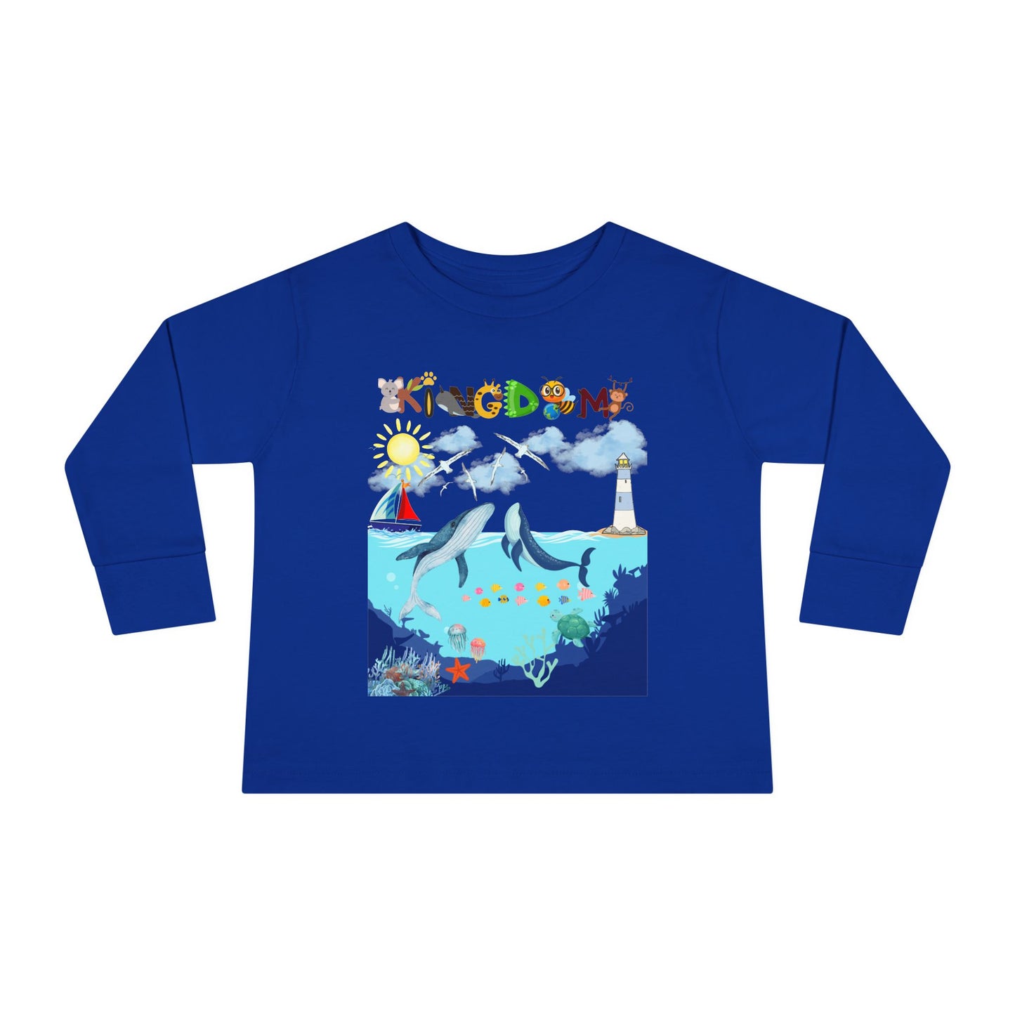 Whale Cartoon Graphic Toddler Tee, Kids Long Sleeve Shirt, Ocean Animal Children's Clothing