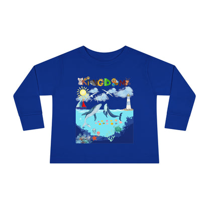 Whale Cartoon Graphic Toddler Tee, Kids Long Sleeve Shirt, Ocean Animal Children's Clothing
