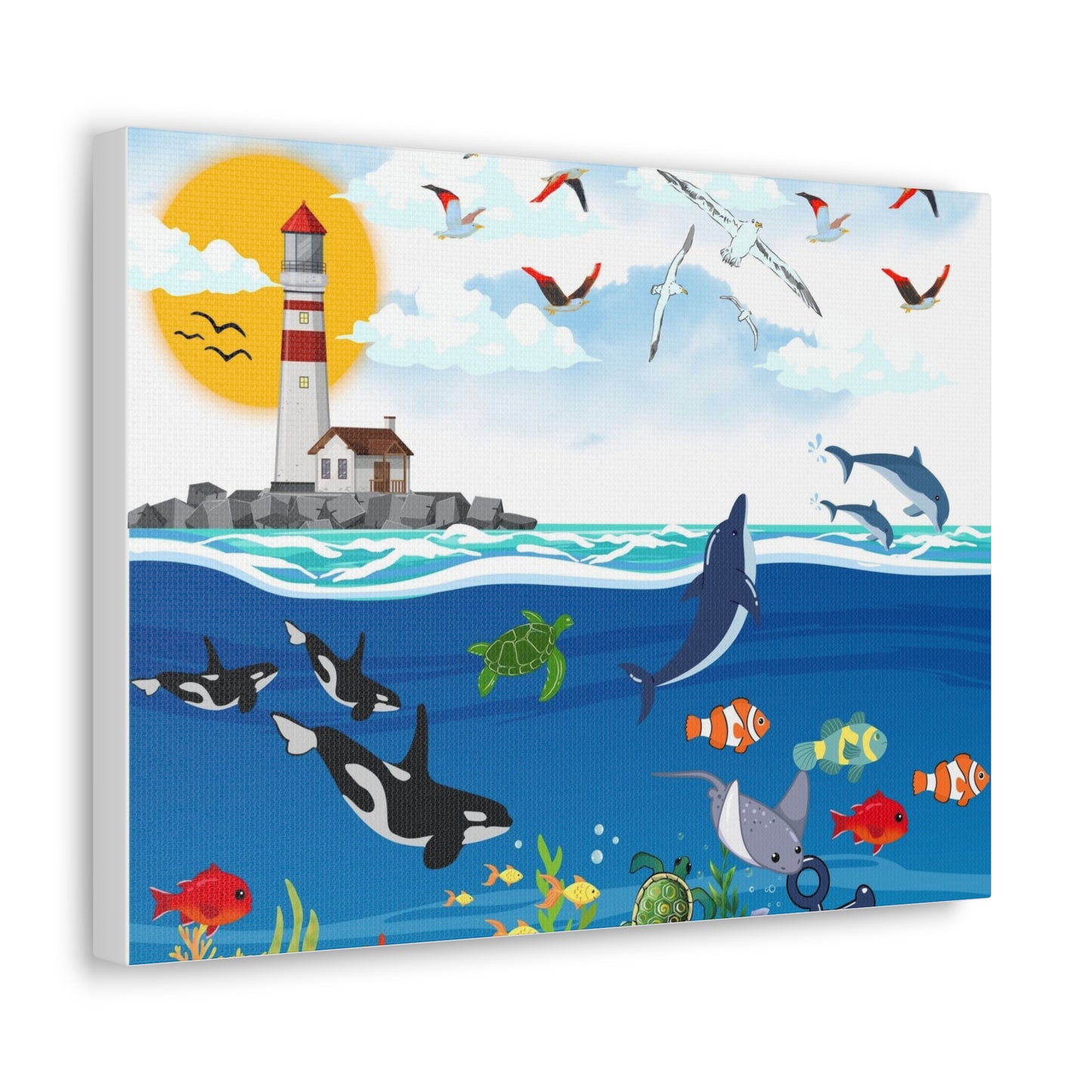 Ocean Symphony Canvas Gallery Wraps, Aquatic Wall Art, Orca Dolphin Decor