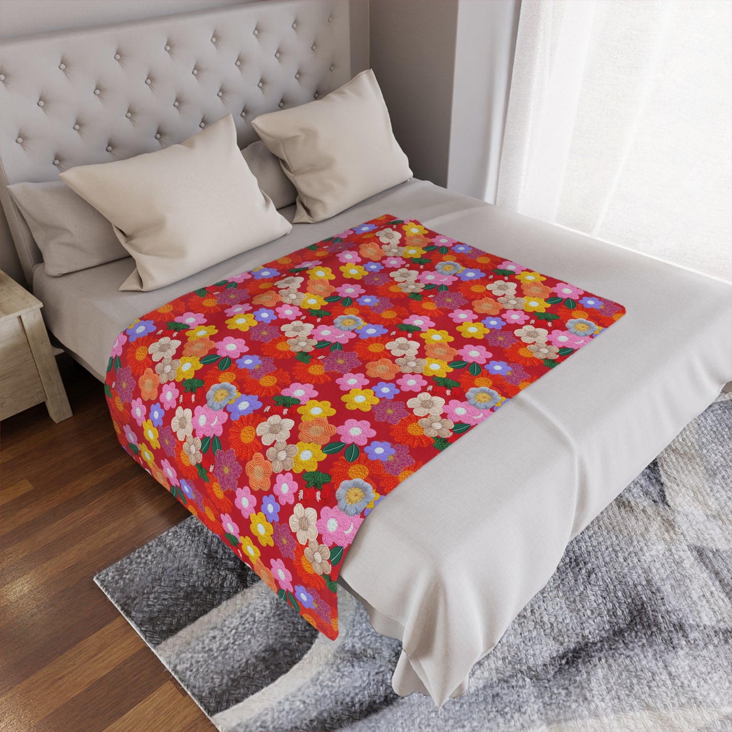 Floral Fiesta Minky Blanket — Bright Retro Flower Pattern, Cozy Throw for Living Room & Kids