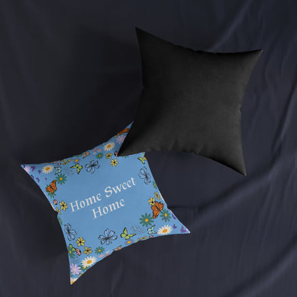 Floral Home Sweet Home Square Pillow - Cozy Decor for Living Room & Bedroom