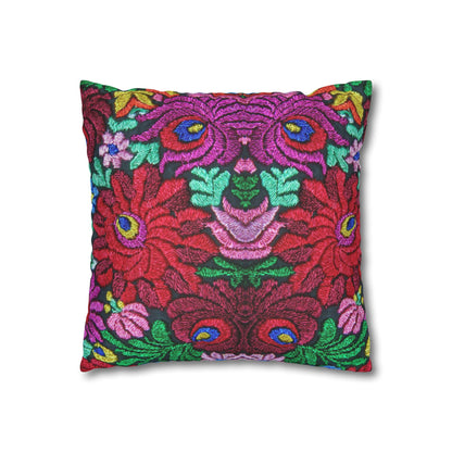 Faux Suede Pillow - Vibrant Floral Boho Square Throw Pillowcase
