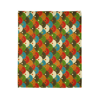 Retro Fan Pattern Polyester Blanket — Colorful Geometric Throw for Living Room & Gift