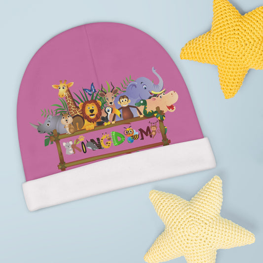 Animal Graphic Baby Beanie, Cute Newborn Hat, Safari Theme Infant Cap, Knit Winter Beanie