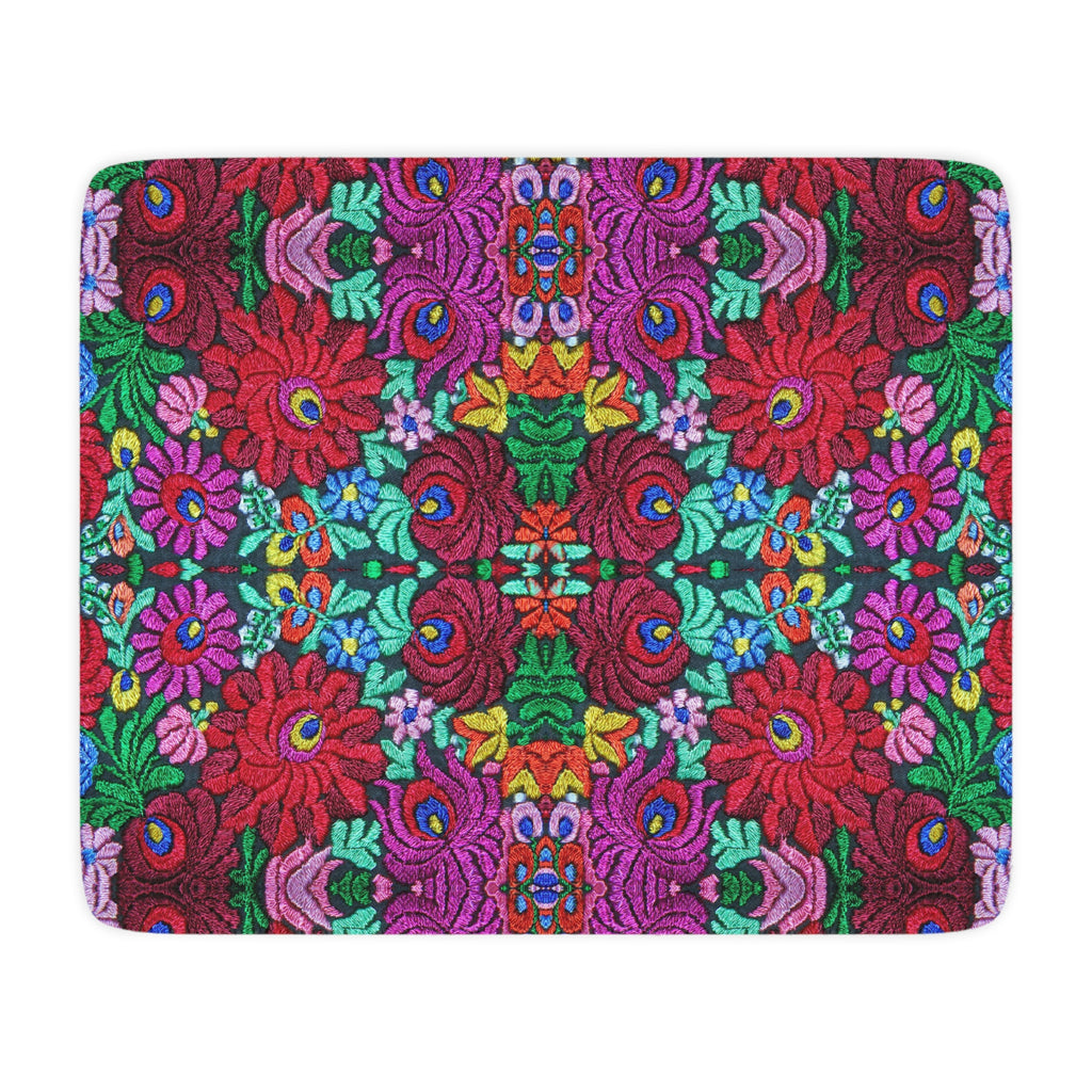 Floral Kaleidoscope Tan Sherpa Blanket — Reversible Plush Throw Printify