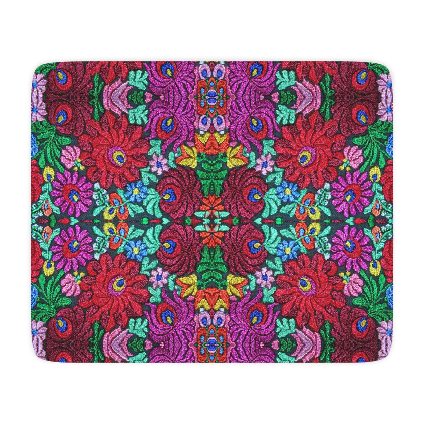 Floral Kaleidoscope Tan Sherpa Blanket — Reversible Plush Throw