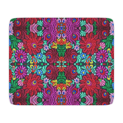 Floral Kaleidoscope Tan Sherpa Blanket — Reversible Plush Throw