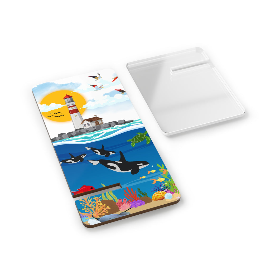 Phone Stand — Coastal Lighthouse & Orcas Mobile Display Stand Printify