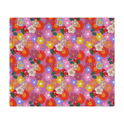 Floral Fiesta Minky Blanket — Bright Retro Flower Pattern, Cozy Throw for Living Room & Kids