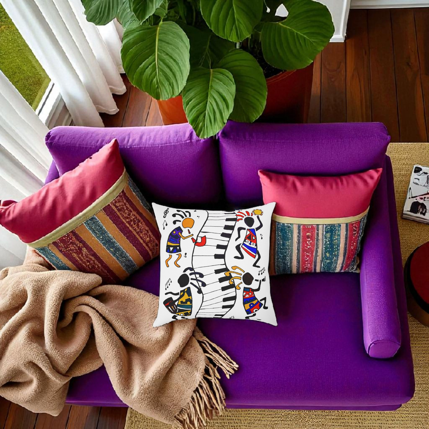 Musical Vibrations Cushion - Colorful Art for Home Decor
