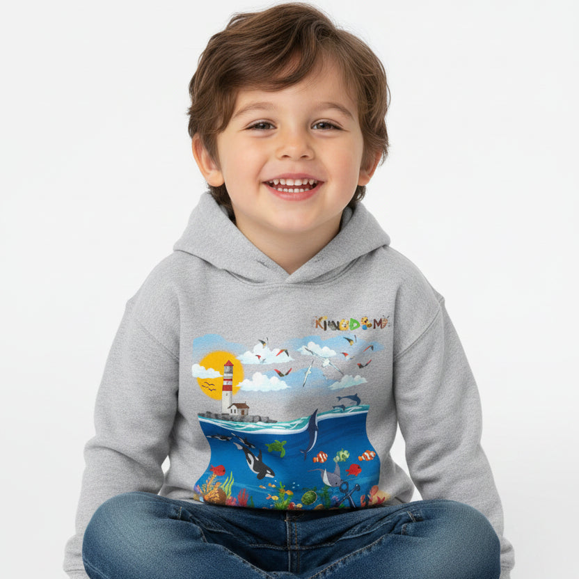 Ocean Friends Toddler Pullover Fleece Hoodie, Aquatic Theme Sweatshirt for Kids Printify